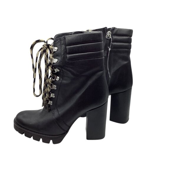 Zara Black Leather Chunky Heel Lace-Up Ankle Boots Side Zipper EU37 - Picture 4 of 8